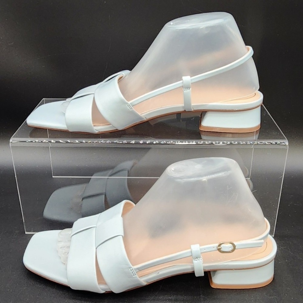 Journee 10 Blue Slingback Square Toe Block Heel Sandal Minimalist Chic Summer